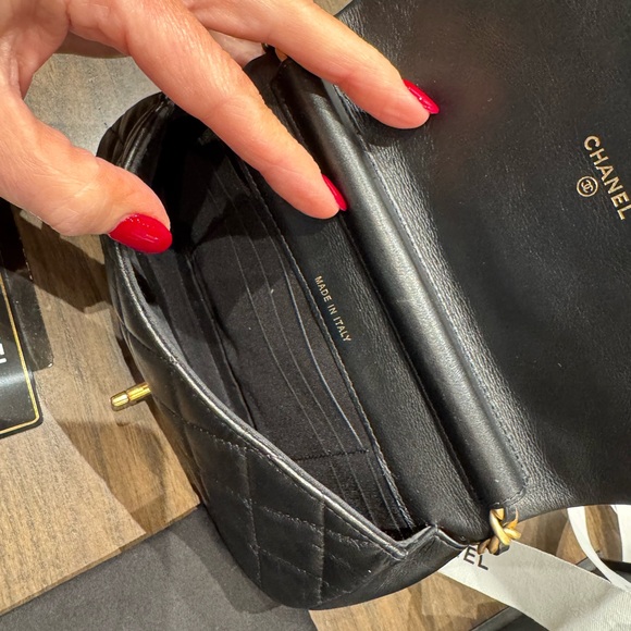 Chanel Clutch with Chain Black and Gold Like New - Picture 8 of 12